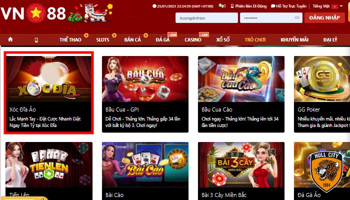 Chơi xóc đĩa VN88 nạp rút cực nhanh